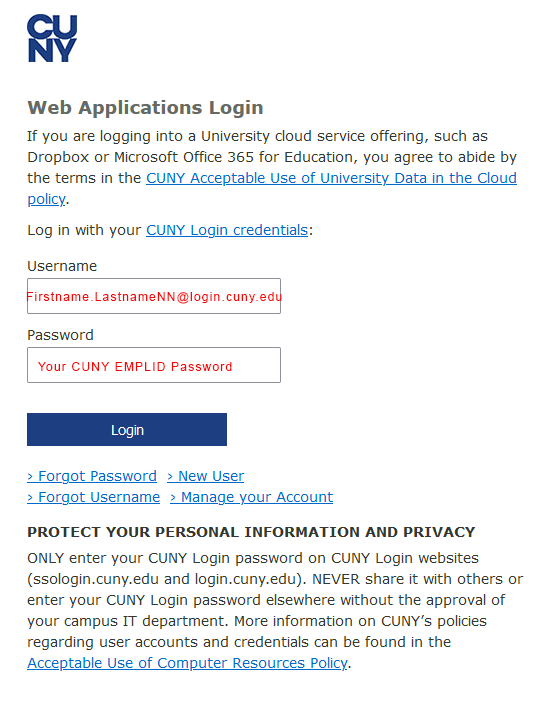 CUNY Login Screen